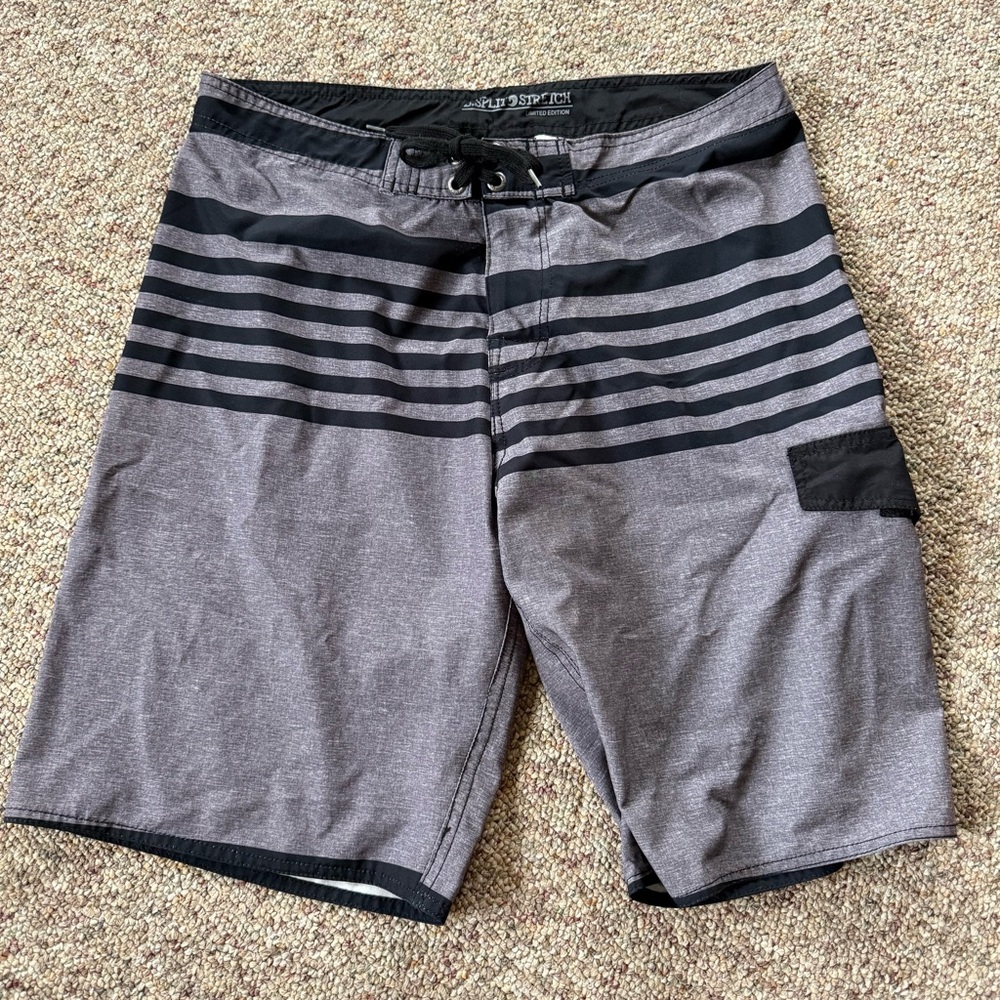 B. Split Stretch Limited Edition Board Shorts Black and Gray Large